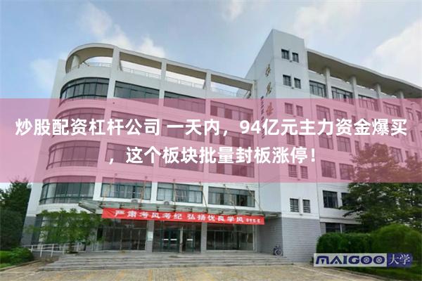 炒股配资杠杆公司 一天内，94亿元主力资金爆买，这个板块批量封板涨停！